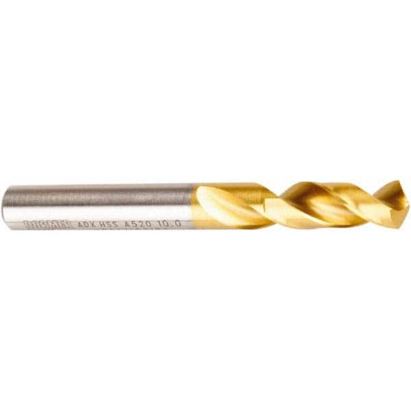 Screw Machine Length Drill Bit: 0.1889″ Dia, 130 °, High Speed Steel TiN Finish, Right Hand Cut, Spiral Flute, Straight-Cylindrical Shank, Series A520