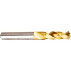 Screw Machine Length Drill Bit: 0.4409″ Dia, 130 °, High Speed Steel TiN Finish, Right Hand Cut, Spiral Flute, Straight-Cylindrical Shank, Series A520