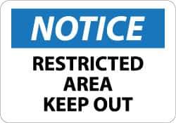 NMC - "Notice - Restricted Area - Keep Out", 10" Long x 14" Wide, Pressure-Sensitive Vinyl Safety Sign - Rectangle, 0.004" Thick, Use for Security & Admittance - Top Tool & Supply