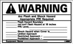 NMC - Accident Prevention Label, Header: WARNING - Legend: Warning - Arc Flash and Shock Hazard - Appropriate PPE Required, English, Black & Orange, 5" Long x 3" High, Sign Muscle Finish - Top Tool & Supply