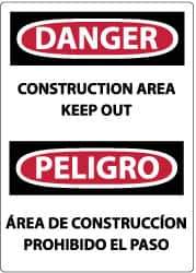 NMC - "Danger - Construction Area - Keep Out", 20" Long x 14" Wide, Pressure-Sensitive Vinyl Safety Sign - Rectangle, 0.004" Thick, Use for Security & Admittance - Top Tool & Supply