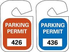 NMC - 4-3/4 Inch High x 2-3/4 Inch Wide, PARKING PERMIT Parking/Vehicle Hang Tag - 1 Side, Unrippable Vinyl, Blue - Top Tool & Supply