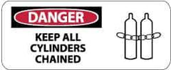 NMC - "Danger - Keep All Cylinders Chained", 7" Long x 17" Wide, Pressure-Sensitive Vinyl Safety Sign - Rectangle, 0.004" Thick, Use for Accident Prevention - Top Tool & Supply