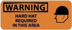 NMC - "Warning - Hard Hat Required in This Area", 7" Long x 17" Wide, Pressure-Sensitive Vinyl Safety Sign - Rectangle, 0.004" Thick, Use for Accident Prevention - Top Tool & Supply