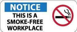 NMC - "Notice - This Is a Smoke-Free Workplace", 7" Long x 17" Wide, Rigid Plastic Safety Sign - Rectangle, 0.05" Thick, Use for Smoking Regulations - Top Tool & Supply