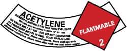 NMC - Hazardous Materials Label - Legend: Acetylene Gas - Flammable 2, English, Red, Black & White, 5-1/4" Long x 2" High, Sign Muscle Finish - Top Tool & Supply