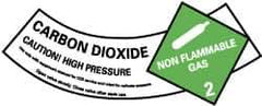 NMC - Hazardous Materials Label - Legend: Carbon Dioxide - Caution! - High Pressure - Non Flammable - Gas 2, English, Green, Black & White, 5-1/4" Long x 2" High, Sign Muscle Finish - Top Tool & Supply