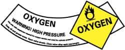 NMC - Hazardous Materials Label - Legend: Oxygen Warning! High Pressure, English, Yellow, Black & White, 5-1/4" Long x 2" High, Sign Muscle Finish - Top Tool & Supply