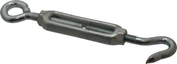 Made in USA - 144 (Eye) & 174 (Hook) Lb Load Limit, 3/8" Thread Diam, 2-7/8" Take Up, Malleable Iron Hook & Eye Turnbuckle - 3-7/8" Body Length, 1/4" Neck Length, 7-1/2" Closed Length - Top Tool & Supply