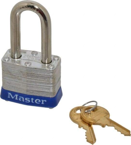 Master Lock - Keyed Different Retaining Key Conductive Lockout Padlock - 1-1/2" Shackle Clearance, 9/32" Shackle Diam, 1-1/4" Body Height x 1-9/16" Body Width, Blue, 4 Pins - Top Tool & Supply