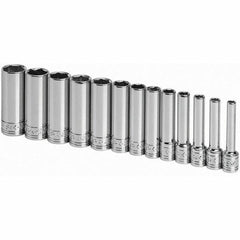 SK - 1/4" Drive Deep Socket Set - 4 to 15mm, Metric Measurement Standard - Top Tool & Supply