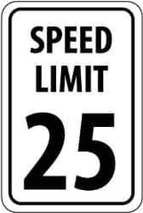 NMC - "Speed Limit 25", 12" Wide x 18" High, Aluminum Speed Limit Signs - 0.04" Thick, Black on White, Rectangle, Wall Mount - Top Tool & Supply