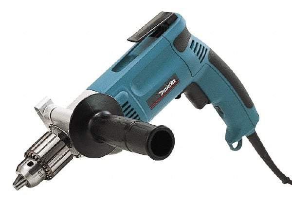 Makita - 1/2" Keyed Chuck, 900 RPM, Pistol Grip Handle Electric Drill - 7 Amps, 115 Volts, Reversible, Includes Chuck Key, Drill Chuck, Side Handle - Top Tool & Supply