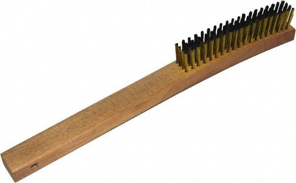 Gordon Brush - 4 Rows x 19 Columns Brass Plater Brush - 5-3/8" Brush Length, 13-3/4" OAL, 1-1/8 Trim Length, Wood Curved Handle - Top Tool & Supply