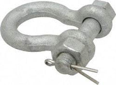 Made in USA - 3/8" Nominal Chain Size, 1 Ton Carbon Steel Bolt Anchor Shackle - 3/8" Diam, 7/16" Pin Diam, 1-7/16" High Inside Jaw, 1-1/8" Inside Width, 1-1/4" Max Body Thickness - Top Tool & Supply