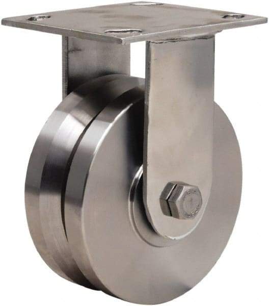 Hamilton - 5" Diam x 2" Wide, Stainless Steel Rigid Caster - 800 Lb Capacity, Top Plate Mount, 3-3/4" x 4-1/2" Plate, Stainless Steel Precision Ball Bearing - Top Tool & Supply