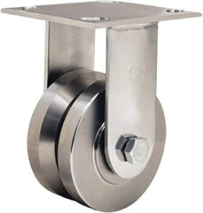 Hamilton - 4" Diam x 2" Wide, Stainless Steel Rigid Caster - 850 Lb Capacity, Top Plate Mount, 3-3/4" x 4-1/2" Plate, Delrin Bearing - Top Tool & Supply