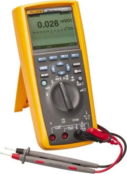 Fluke - 287, CAT IV, CAT III, 1,000 VAC/VDC, Digital True RMS Auto Ranging Manual Ranging Multimeter - 500 mOhm, Measures Voltage, Capacitance, Current, Frequency, Resistance, Temperature - Top Tool & Supply