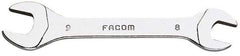 Facom - 8mm x 9mm Stubby Open End Wrench - 3-1/2" OAL, Double End, Satin Finish, 15° Head Angle - Top Tool & Supply