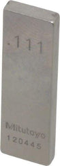 Mitutoyo - 0.111" Rectangular Steel Gage Block - Accuracy Grade 0, Includes Certificate of Inspection - Top Tool & Supply