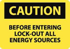 NMC - "Caution - Before Entering Lock Out All Energy Sources", 10" Long x 14" Wide, Aluminum Safety Sign - Rectangle, 0.04" Thick, Use for Accident Prevention - Top Tool & Supply