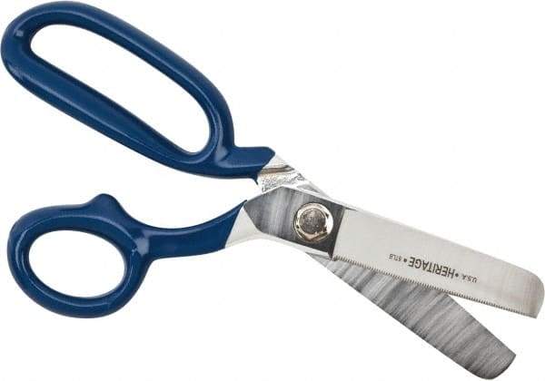 Heritage Cutlery - 3-1/4" LOC, 9-3/4" OAL Carbon Steel Standard Shears - Right Hand, 1 Blade Serrated, Plastic Coated Bent Handle, For General Purpose Use - Top Tool & Supply