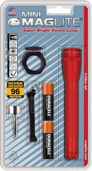 Mag-Lite - Krypton Bulb, 14 Lumens, Mini Flashlight - Red Aluminum Body, 2 AA Alkaline Batteries Included - Top Tool & Supply