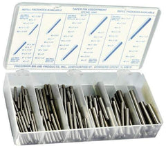 Precision Brand - 100 Piece, #0 to #6" Pin Diam, Taper Pin Assortment - 3/4 to 3" Long, 1215 & 12L14 Steel - Top Tool & Supply