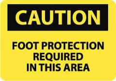 NMC - "Caution - Foot Protection Required in This Area", 10" Long x 14" Wide, Aluminum Safety Sign - Rectangle, 0.04" Thick, Use for Accident Prevention - Top Tool & Supply