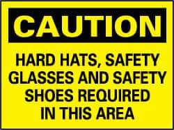 NMC - "Caution - Hard Hats, Safety Glasses, Safety Shoes Required in This Area", 14" Long x 20" Wide, Aluminum Safety Sign - Rectangle, 0.04" Thick, Use for Accident Prevention - Top Tool & Supply