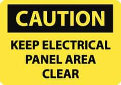 NMC - "Caution - Keep Electrical Panel Area Clear", 10" Long x 14" Wide, Pressure-Sensitive Vinyl Safety Sign - Rectangle, 0.004" Thick, Use for Accident Prevention - Top Tool & Supply