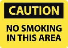 NMC - "Caution - No Smoking in This Area", 10" Long x 14" Wide, Pressure-Sensitive Vinyl Safety Sign - Rectangle, 0.004" Thick, Use for Accident Prevention - Top Tool & Supply