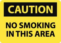 NMC - "Caution - No Smoking in This Area", 10" Long x 14" Wide, Rigid Plastic Safety Sign - Rectangle, 0.05" Thick, Use for Accident Prevention - Top Tool & Supply