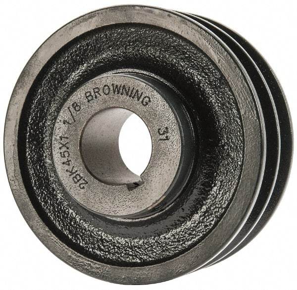 Browning - 1-1/8" Bore, 1-15/32 Long, 4-1/4" Outside Diam, Finished Bore Two Groove V Belt Sheave - 3.9 Belt Pitch B, 3-1/2" Pitch Diam of 4L Belt - Top Tool & Supply