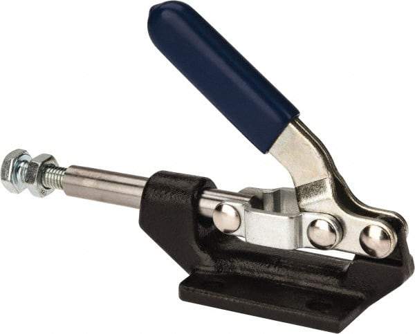 Gibraltar - 600 Lb Load Capacity, Flanged Base, Carbon Steel, Standard Straight Line Action Clamp - 0.22" Mounting Hole Diam, 0.43" Plunger Diam, Straight Handle - Top Tool & Supply