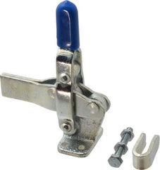 Gibraltar - 600 Lb Holding Capacity, Vertical Handle, Manual Hold Down Toggle Clamp - 66° Handle Movement, 75° Bar Opening, Solid Bar, Flanged Base, Electro-Plated Zinc, Carbon Steel - Top Tool & Supply