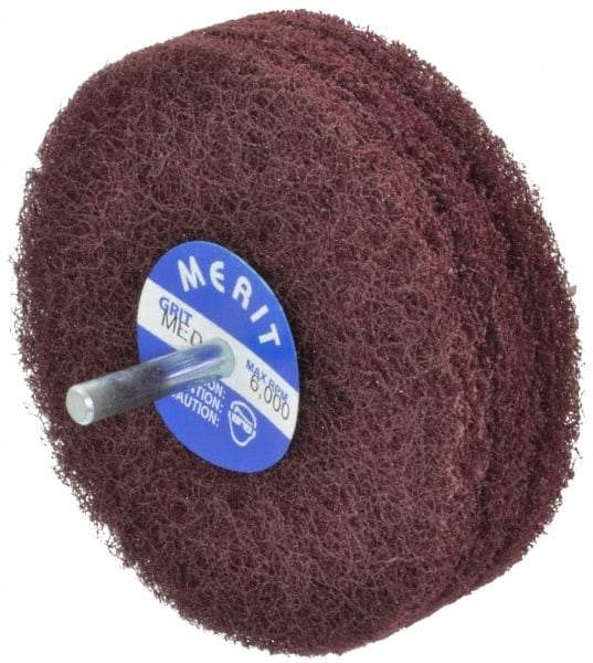 Merit Abrasives - 4" Diam, Medium Mounted Scrubber Buffing Wheel - 3 Ply, Medium Grade, 1/4" Shank Diam, 6,000 RPM - Top Tool & Supply