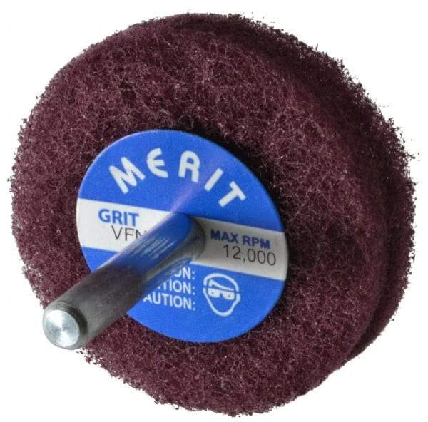 Merit Abrasives - 2" Diam, Medium Mounted Scrubber Buffing Wheel - 2 Ply, Very Fine Grade, 1/4" Shank Diam, 12,000 RPM - Top Tool & Supply