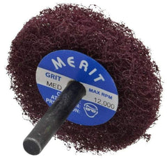 Merit Abrasives - 2" Diam, Medium Mounted Scrubber Buffing Wheel - 1 Ply, Medium Grade, 1/4" Shank Diam, 12,000 RPM - Top Tool & Supply