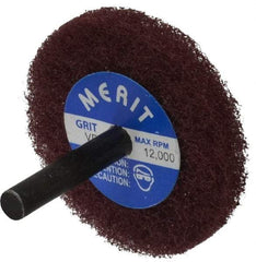 Merit Abrasives - 2" Diam, Medium Mounted Scrubber Buffing Wheel - 1 Ply, Very Fine Grade, 1/4" Shank Diam, 12,000 RPM - Top Tool & Supply