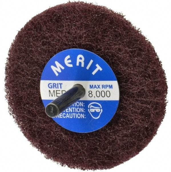 Merit Abrasives - 3" Diam, Medium Mounted Scrubber Buffing Wheel - 1 Ply, Medium Grade, 1/4" Shank Diam, 8,000 RPM - Top Tool & Supply