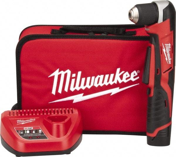 Milwaukee Tool - 12 Volt 3/8" Chuck Right Angle Handle Cordless Drill - 0-800 RPM, Keyless Chuck, Reversible, 1 Lithium-Ion Battery Included - Top Tool & Supply