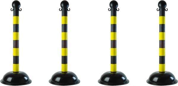 PRO-SAFE - 41" High, 2" Pole Diam, Warning Post - 16" Base Diam, Black & Yellow Plastic Post - Top Tool & Supply