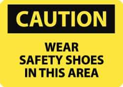 NMC - "Caution - Wear Safety Shoes in This Area", 7" Long x 10" Wide, Rigid Plastic Safety Sign - Rectangle, 0.05" Thick, Use for Accident Prevention - Top Tool & Supply