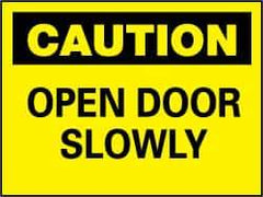 NMC - Caution - Open Door Slowly, Plastic Fire and Exit Sign - 10" Wide x 7" High - Top Tool & Supply