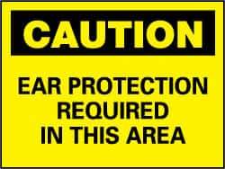 NMC - "Caution - Ear Protection Required in This Area", 10" Long x 14" Wide, Rigid Plastic Safety Sign - Rectangle, 0.05" Thick, Use for Accident Prevention - Top Tool & Supply