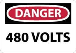 NMC - "Danger - 480 Volts", 7" Long x 10" Wide, Rigid Plastic Safety Sign - Rectangle, 0.05" Thick, Use for Accident Prevention - Top Tool & Supply