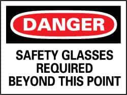 NMC - "Danger - Safety Glasses Must Be Worn While Operating This Machine", 7" Long x 10" Wide, Pressure-Sensitive Vinyl Safety Sign - Rectangle, 0.004" Thick, Use for Accident Prevention - Top Tool & Supply