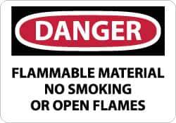 NMC - "Danger - Flammable Material - No Smoking or Open Flames", 7" Long x 10" Wide, Rigid Plastic Safety Sign - Rectangle, 0.05" Thick, Use for Accident Prevention - Top Tool & Supply