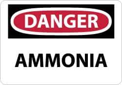 NMC - "Danger - Ammonia", 7" Long x 10" Wide, Pressure-Sensitive Vinyl Safety Sign - Rectangle, 0.004" Thick, Use for Hazardous Materials - Top Tool & Supply